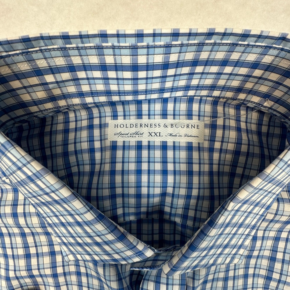 Holderness & Bourne Flynn Sport Shirt Men XXL Marlin Blue Plaid Tailored Fit NEW - Picture 4 of 9